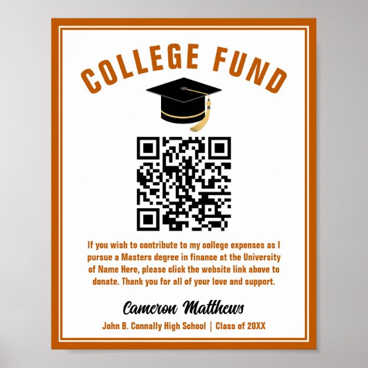 Orange Graduate College Fund QR Code ポスター (正面)