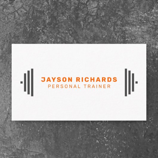 Orange/Gray Gym Barbell Symbol Personal Trainer 名刺