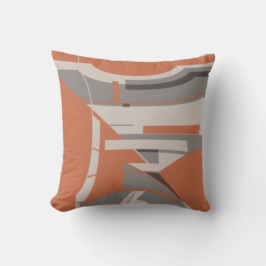 Orange Gray Taupe Mediterranean Geometric Abstract クッション (正面)