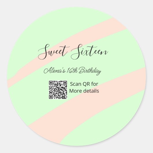 Orange green pastel  QR  Sweet sixteen birthday  ラウンドシール (正面)