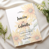 Orange green sunflower summer floral Wedding 招待状