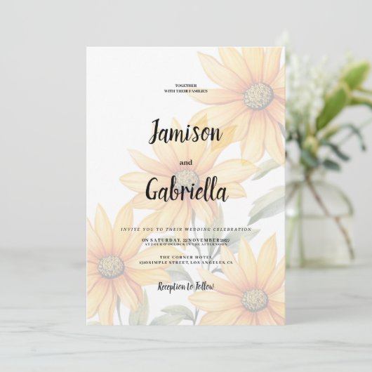 Orange green sunflower summer floral Wedding  招待状 (スタンド正面)