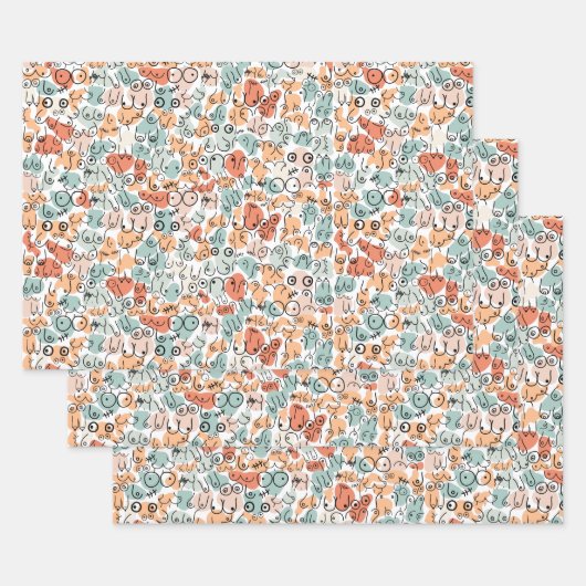 orange green woman fun gift ラッピングペーパーシート (セット)