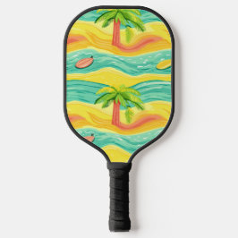 ORANGE GREEN YELLOW SUMMER WAVES & PALM TREES ピックルボールラケット