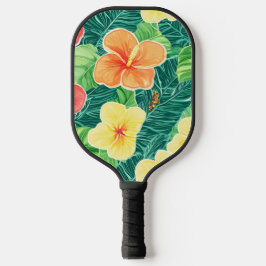 ORANGE GREEN YELLOW TROPICAL FLOWERS & LEAVES ピックルボールラケット