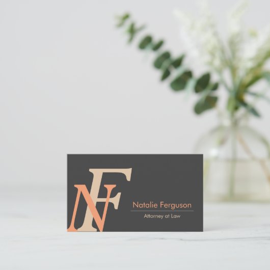 Orange grey elegant initials upper case letters 名刺 (スタンド正面)