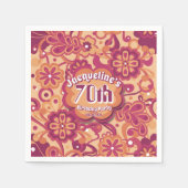 Orange Groovy Psychedelic 60s 70s Floral Birthday スタンダードカクテルナプキン (正面)