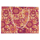 Orange Groovy Psychedelic 60s 70s Floral Birthday ラージペーパーバッグ (裏面)