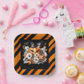 Orange Halloween Pumpkin Floral ペーパープレート (パーティー)