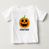 Orange Halloween Pumpkin with Name ベビーTシャツ (正面)