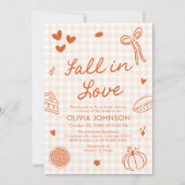 Orange Hand Drawn Fall in Love Bridal Shower 招待状 (正面)