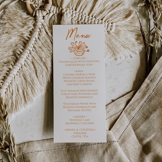  Orange Hand Drawn Floral Wedding Menu  メニュー