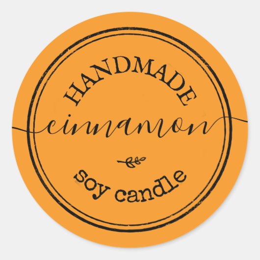 Orange Handmade Script Black Border Product Label ラウンドシール (正面)