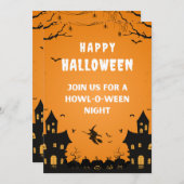 Orange Haunted Happy Halloween Poster 招待状 (正面/裏面)