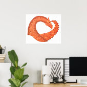 Orange heart dragon on white ポスター (ホームオフィス)