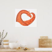 Orange heart dragon on white ポスター (キッチン)