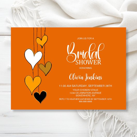 Orange Heart Theme Bridal Shower 招待状