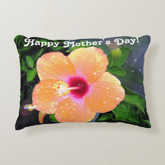 Orange Hibiscus Happy Mother's Day アクセントクッション (正面)