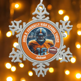 Orange High School Football Player Photo Custom スノーフレークピューターオーナメント