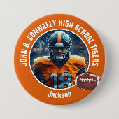 Orange High School Football Player Photo Large 缶バッジ (正面)