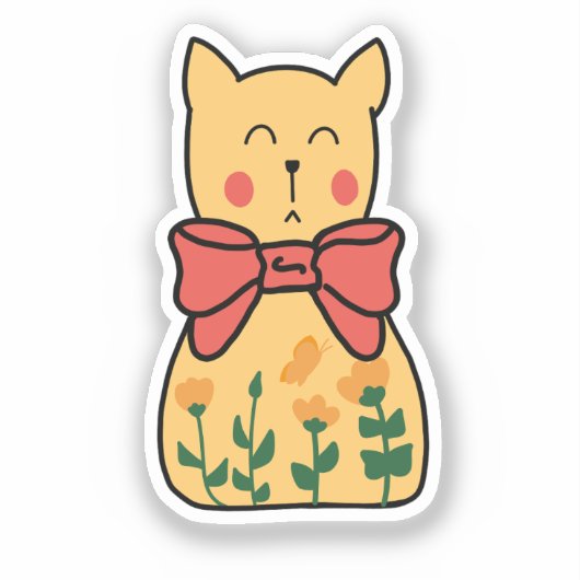 Orange Indifferent Floral Cat With Bow シール (正面)