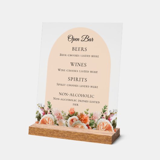 Orange ivory florals arch Bar Drink Menu アクリルサイン (傾斜)