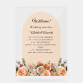 Orange ivory florals arch clear wedding program アクリルサイン (正面)