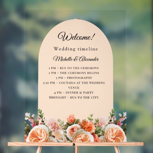 Orange ivory florals arch clear wedding program アクリルサイン (ニュートラル)