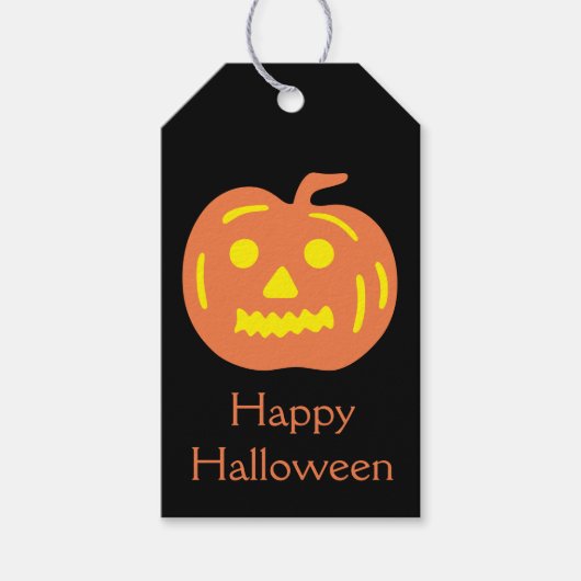 Orange Jack-O-Lantern Halloween Pumpkin Treat Bag ギフトタグ (正面)