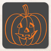 Orange Jack-O-Lantern Pumpkin Outline on Black スクエアペーパーコースター (正面)