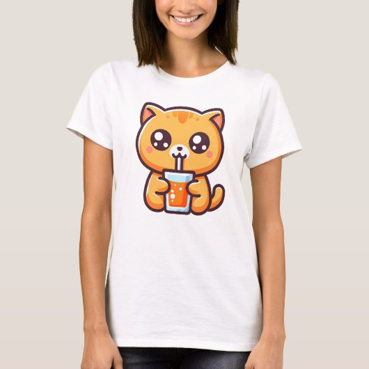 Orange Katze trinkt Orangensaft Tシャツ (正面)