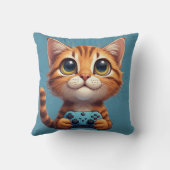Orange Kitten Holding Game Controller Gamer Cat クッション (裏面)