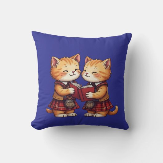 Orange Kitties Reading Burns Night クッション (正面)