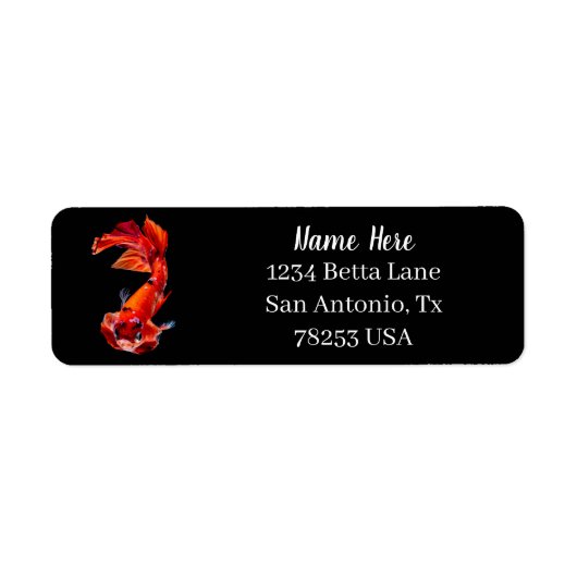 Orange Koi Betta Fighting Fish Return Address ラベル (正面)