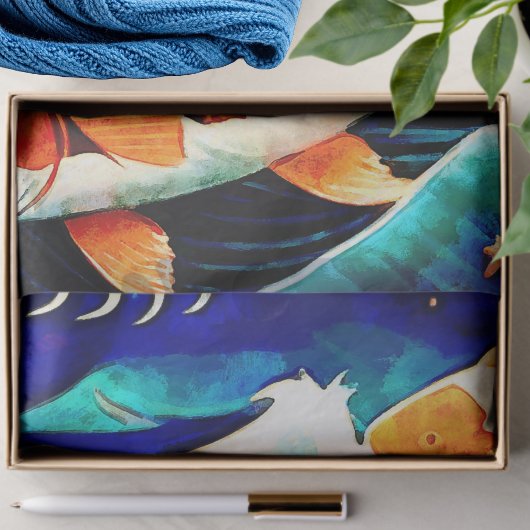 Orange Koi Fish in a Great Wave Japanese Style   薄葉紙