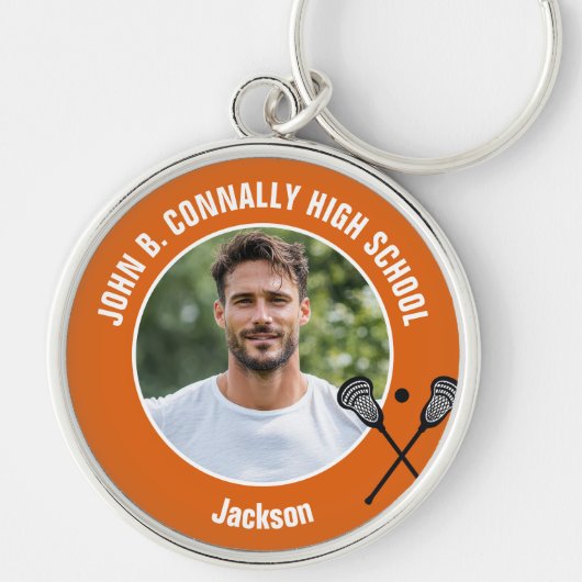 Orange Lacrosse Player Photo High School キーホルダー (正面)