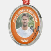 Orange Lacrosse Player Photo High School Christmas メタルオーナメント (左)