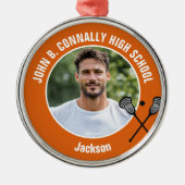 Orange Lacrosse Player Photo High School Christmas メタルオーナメント (正面)