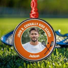 Orange Lacrosse Player Photo High School Christmas メタルオーナメント