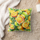 Orange Lemon Botanical Citrus Geometric クッション (ブランケット)