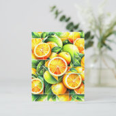 Orange Lemon Botanical Citrus Geometric シーズンポストカード (スタンド正面)