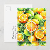Orange Lemon Botanical Citrus Geometric シーズンポストカード (正面/裏面)