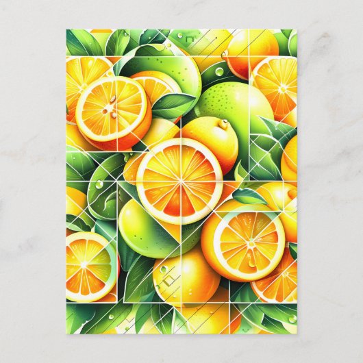 Orange Lemon Botanical Citrus Geometric シーズンポストカード (正面)