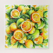 Orange Lemon Botanical Citrus Geometric ジグソーパズル (横)