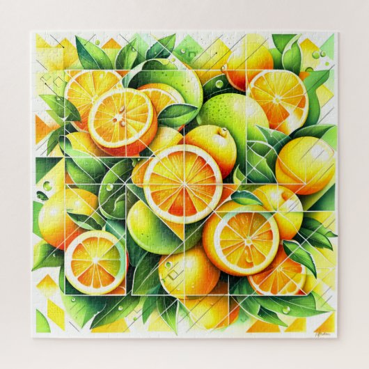 Orange Lemon Botanical Citrus Geometric ジグソーパズル (縦)
