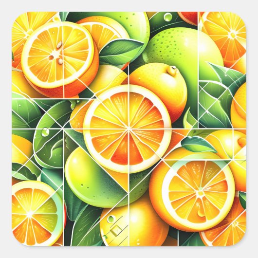 Orange Lemon Botanical Citrus Geometric スクエアシール (正面)