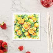 Orange Lemon Botanical Citrus Geometric スタンダードカクテルナプキン (インサイチュ)