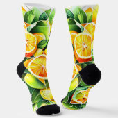Orange Lemon Botanical Citrus Geometric ソックス (傾斜あり)