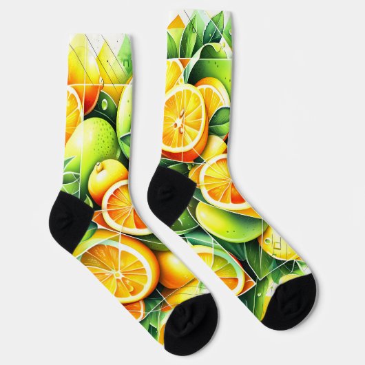 Orange Lemon Botanical Citrus Geometric ソックス (右)