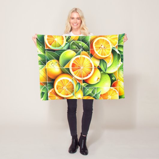 Orange Lemon Botanical Citrus Geometric フリースブランケット (インサイチュ)